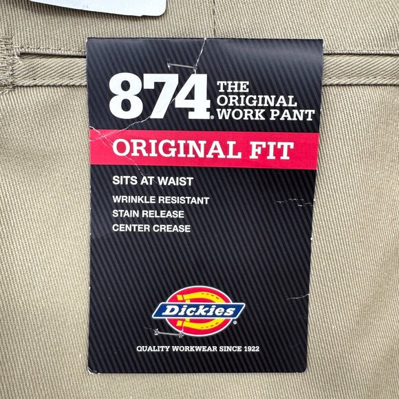 Dickies Mens 874 Original Fit Work Pants 32X34 Khaki Wrinkle Resistant Stain Rel - Picture 6 of 9